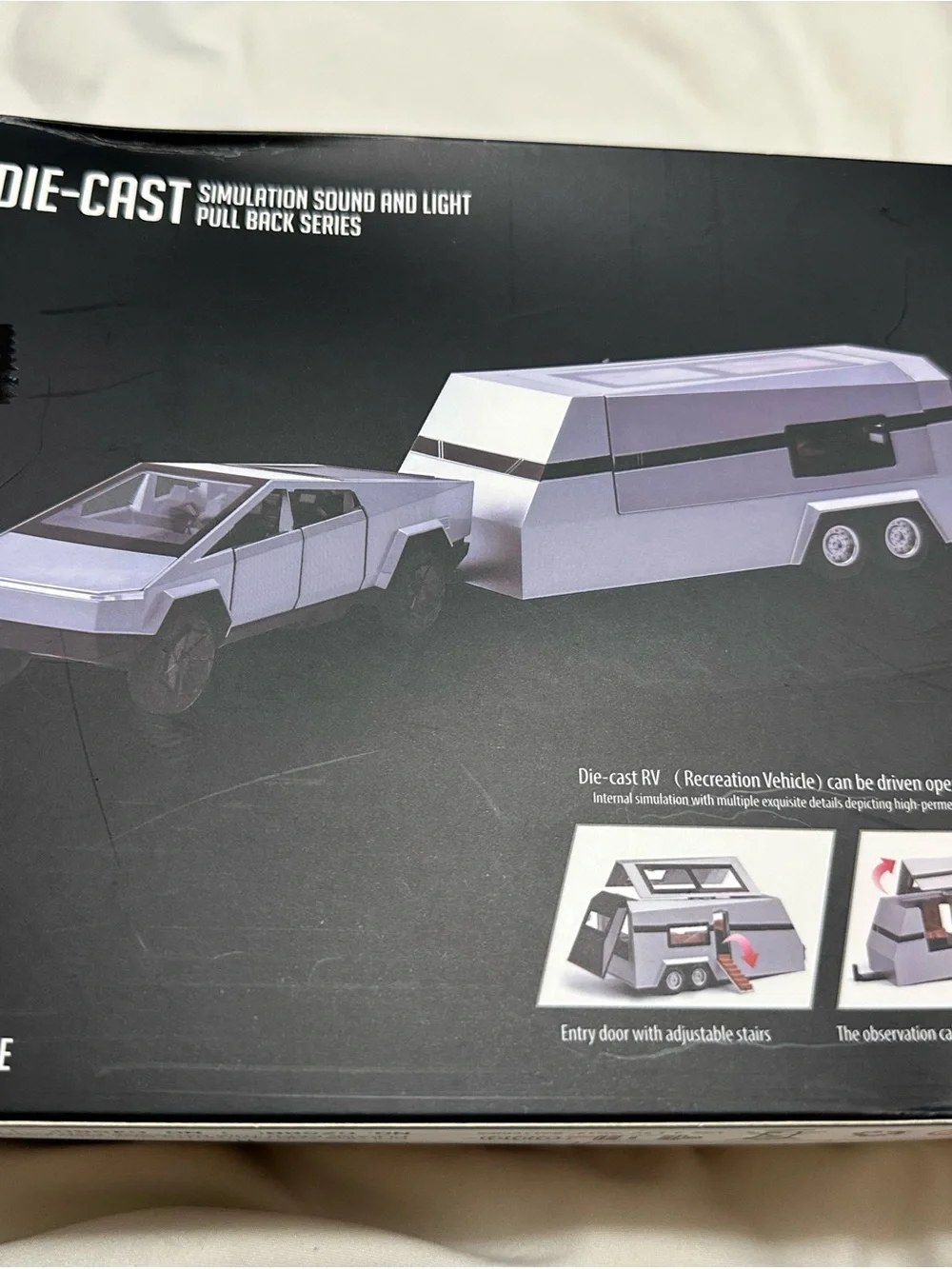 Che Zhi Tesla cybertruck and trailer  Silver & Black Die-Cast Pull Back Truck